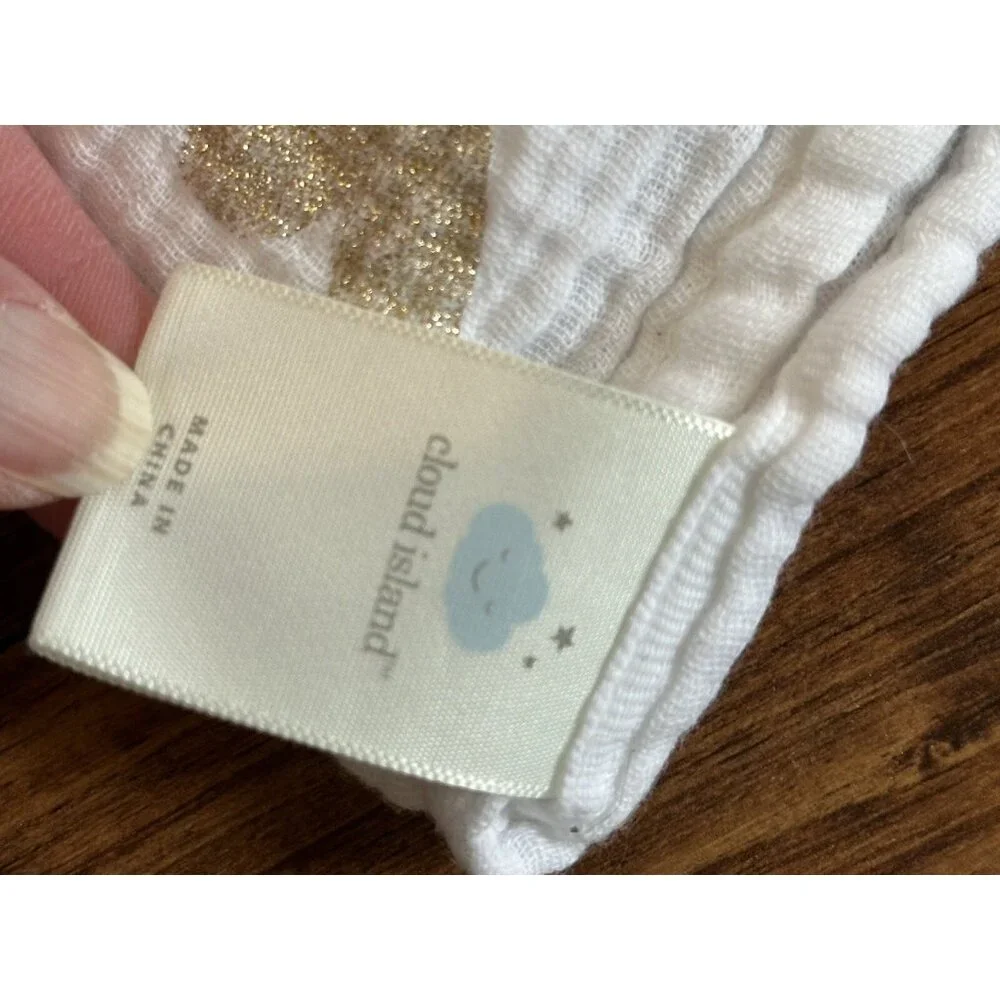 Cloud Island Muslin Lovey Baby Security Blanket White Metallic Gold Heart Swaddl